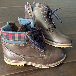 Brown Plaid Kids Boots
